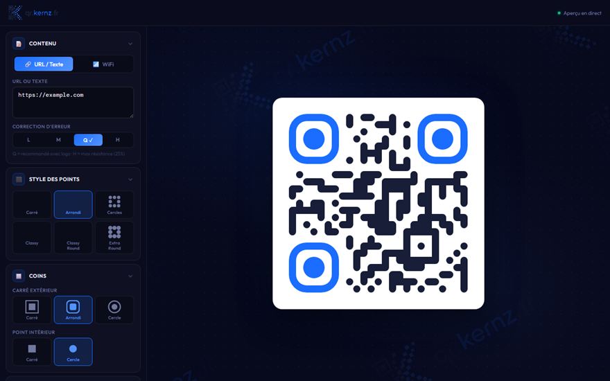 Aperçu de l'outil QR Studio
